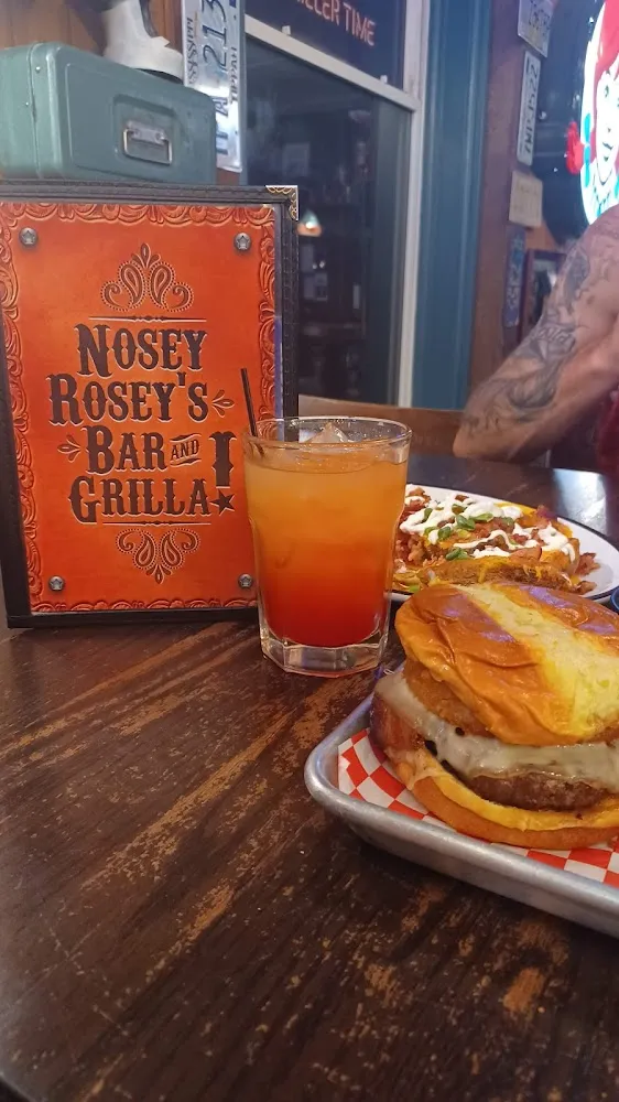 Whiskey Creek Burger Potato Skins & Nosey Rosey's House Drink